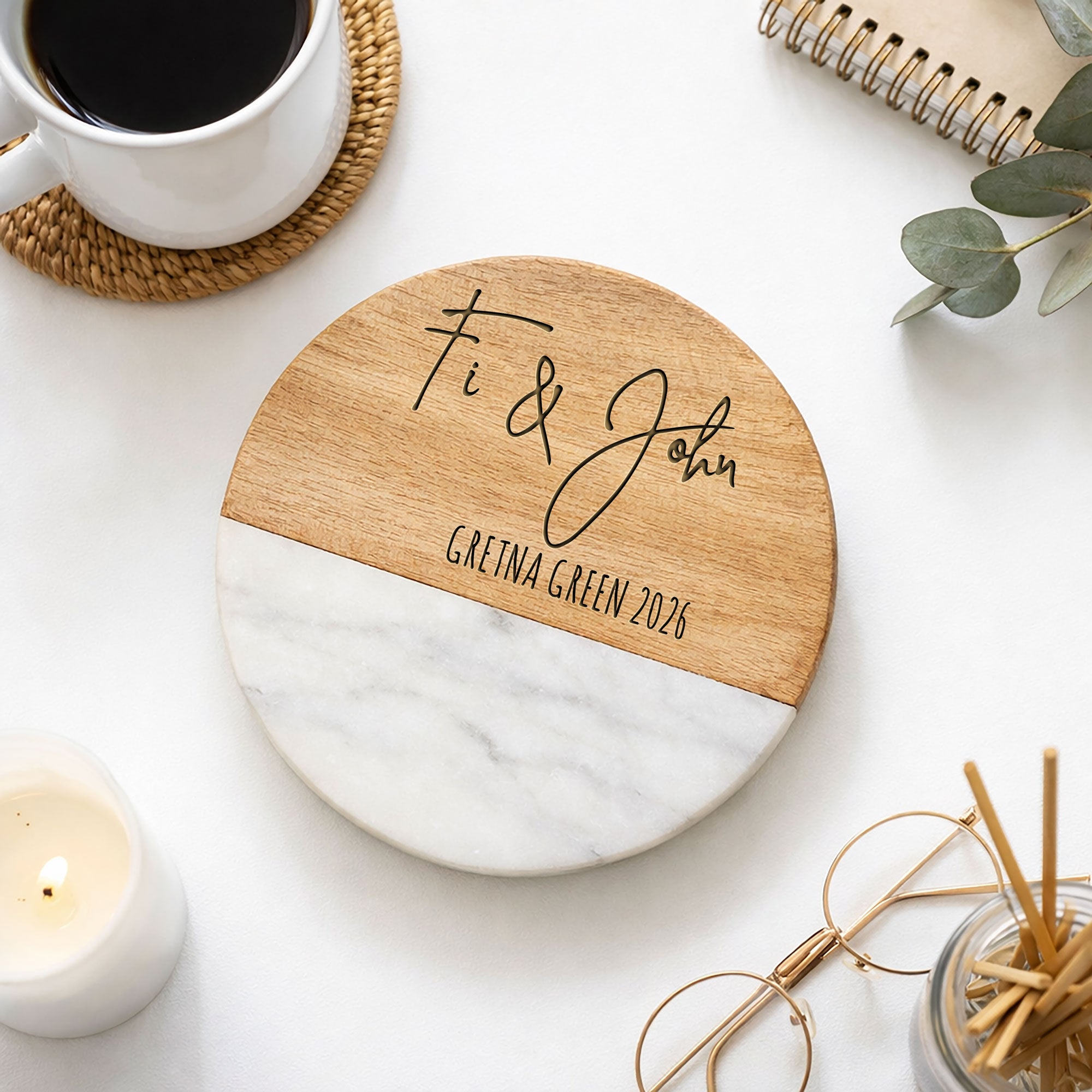 Personalised Marble & Wood Drinks Coaster