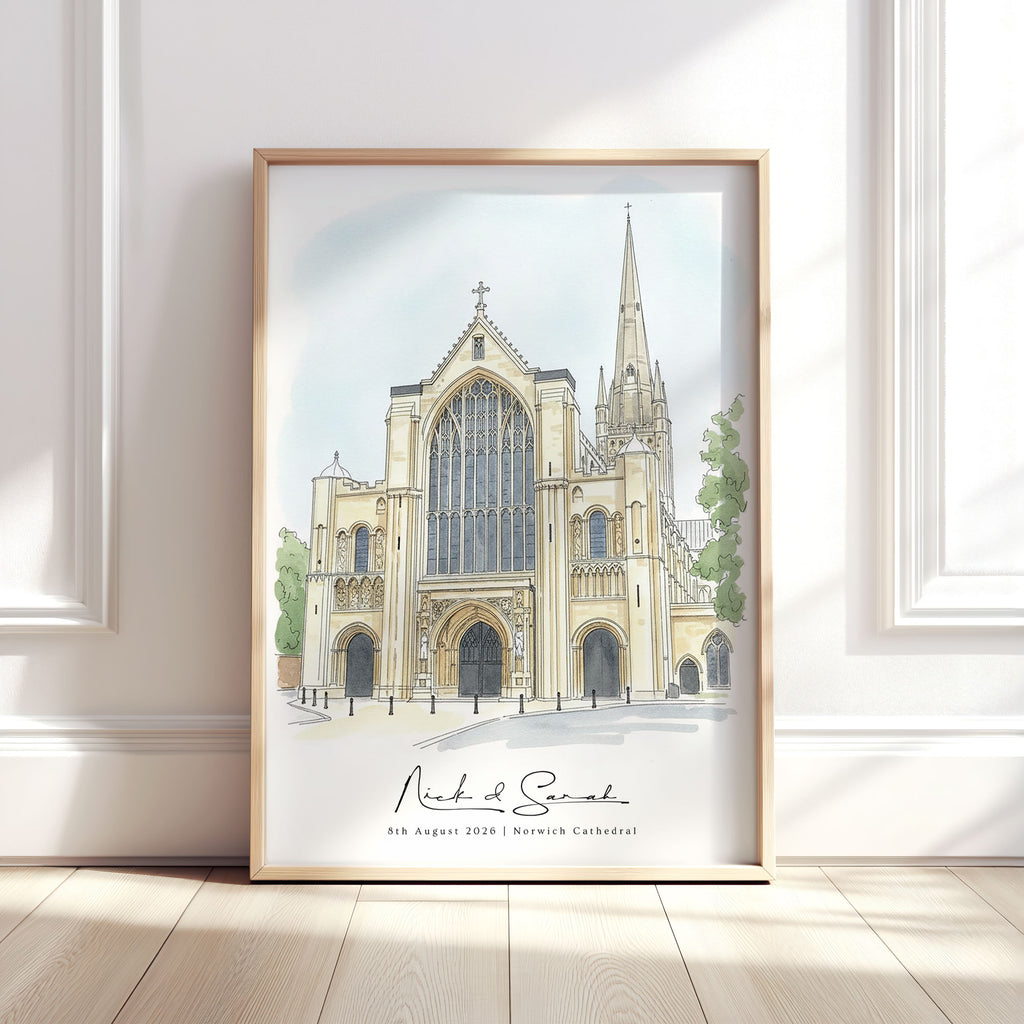 Personalised Watercolour Wedding Venue or Church Portrait Print