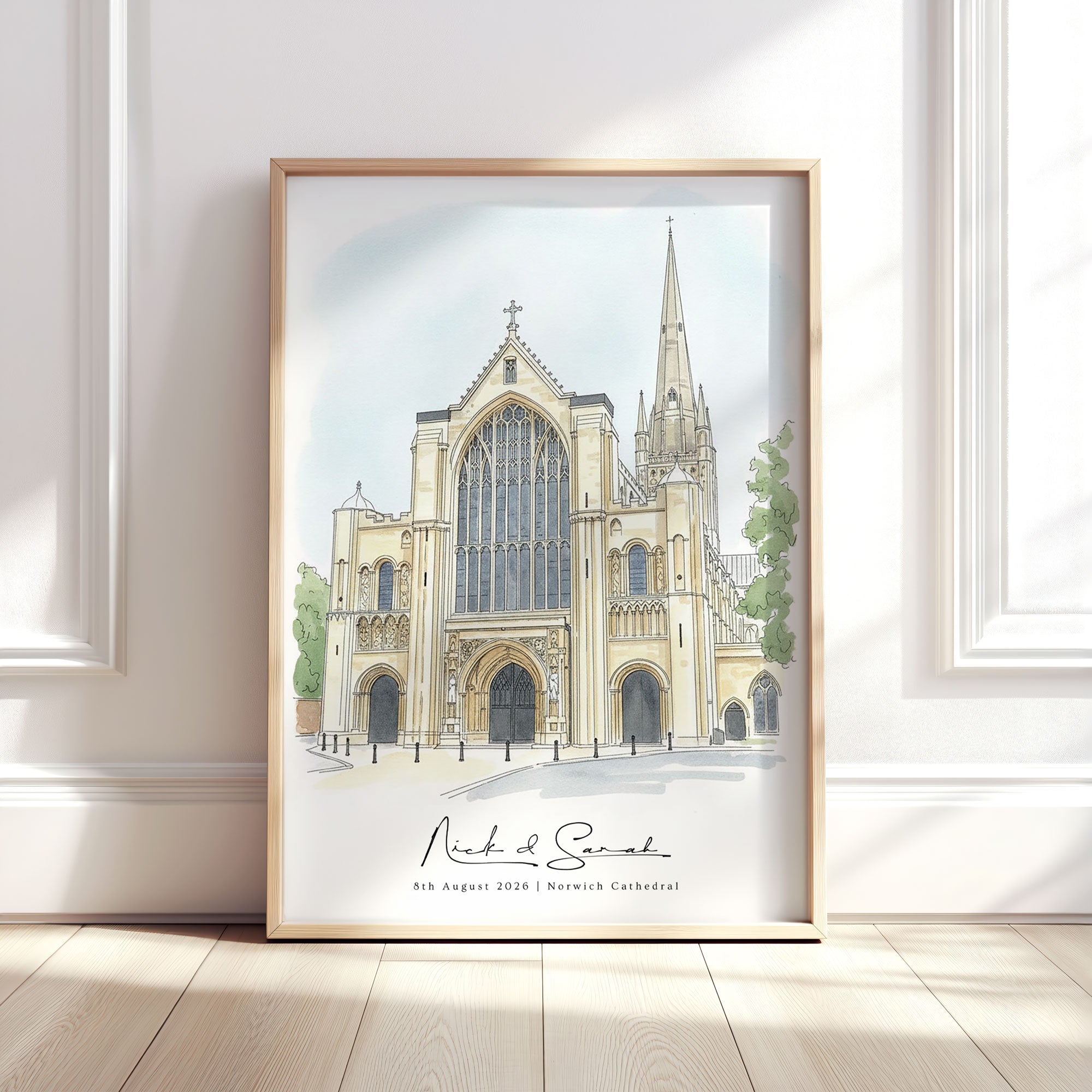 Personalised Watercolour Wedding Venue or Church Portrait Print