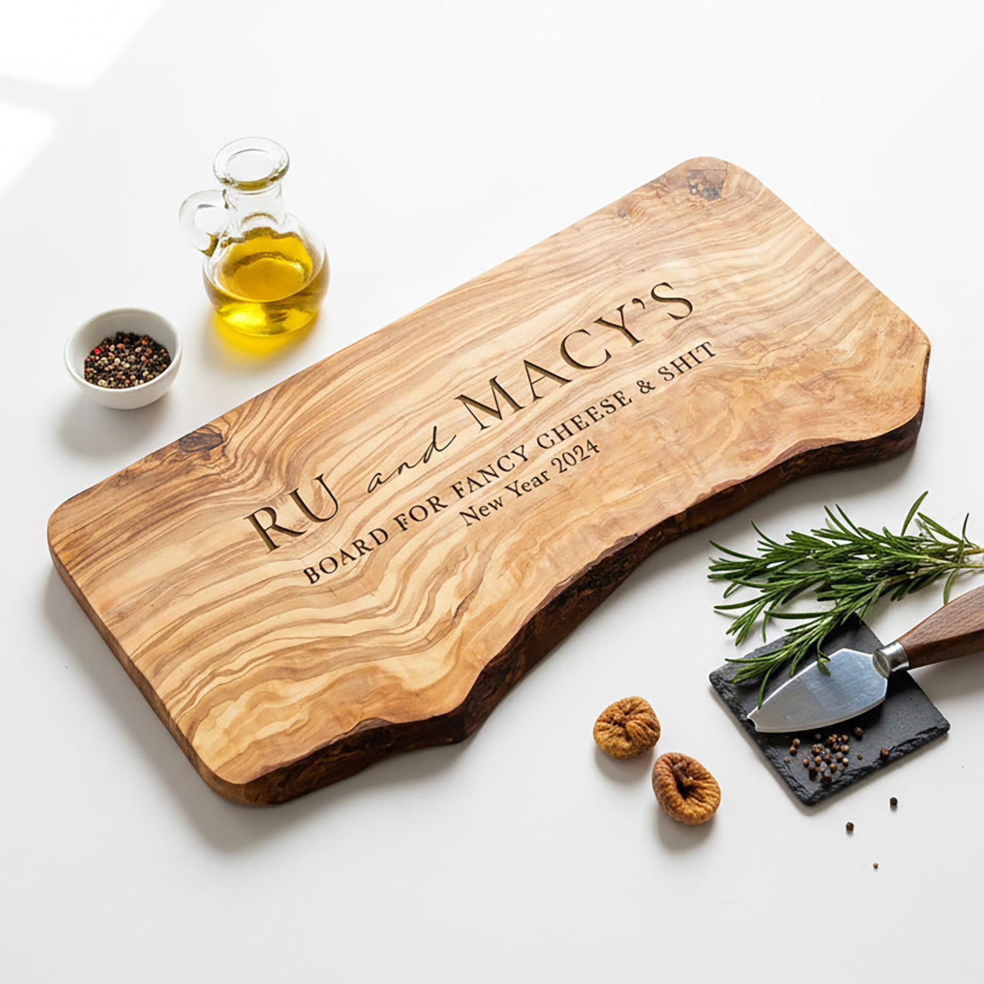 Personalised Rustic Olive Wood Cheese Board