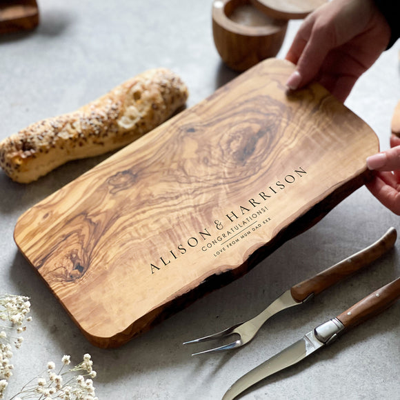 Personalised Rustic Olive Wood Cheese Board