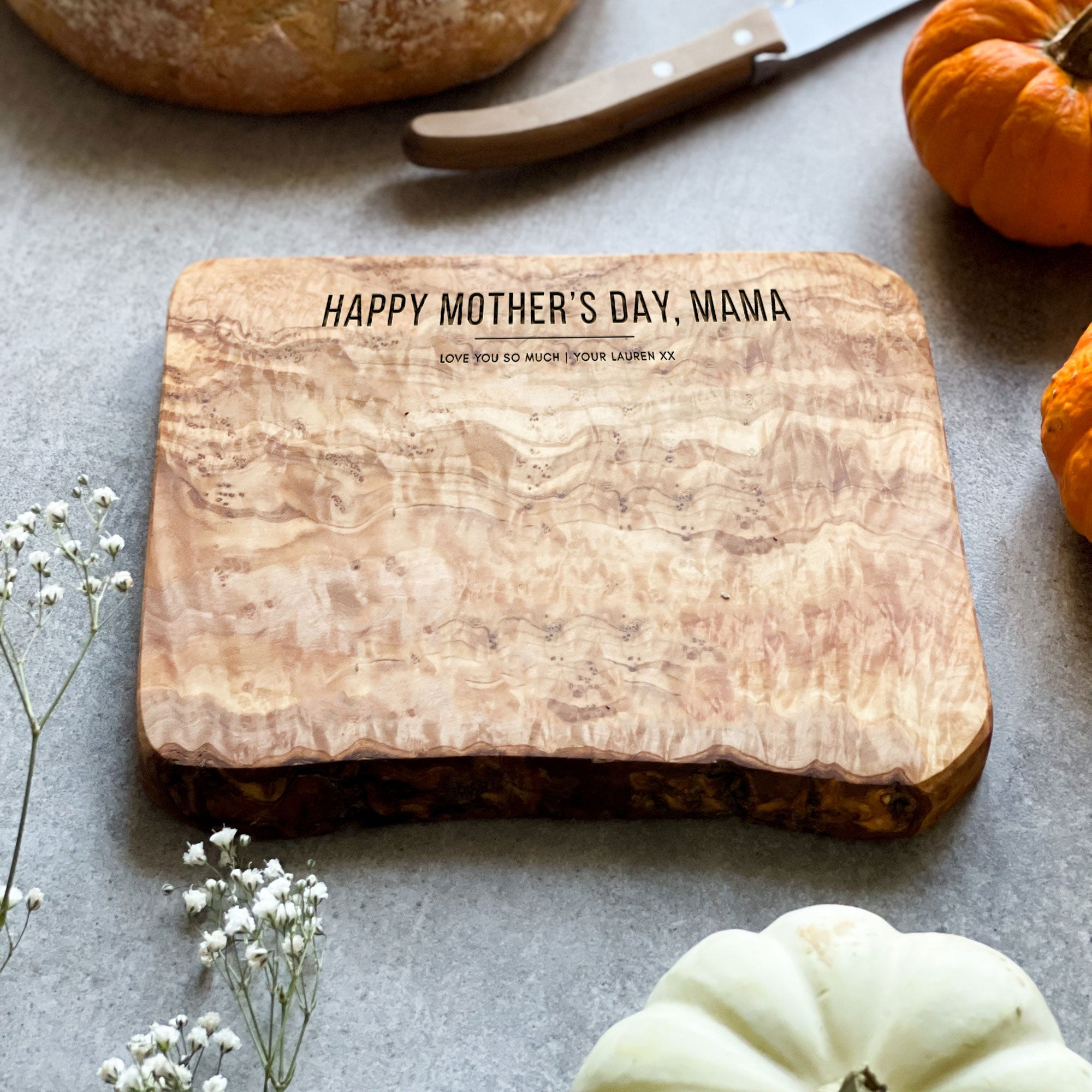 Personalised Rustic Olive Wood Chopping Board