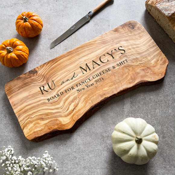 Personalised Rustic Olive Wood Cheese Board