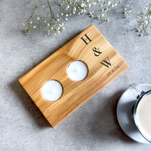 Personalised Contemporary Olive Wood Tealight Holder