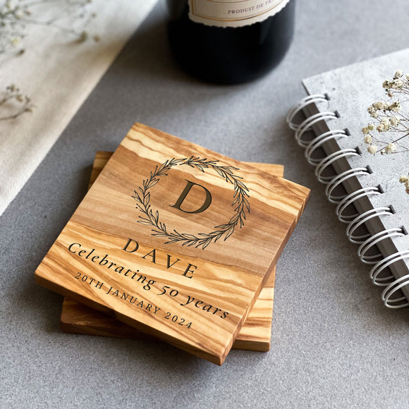 Personalised Engraved Olive Wood Coaster