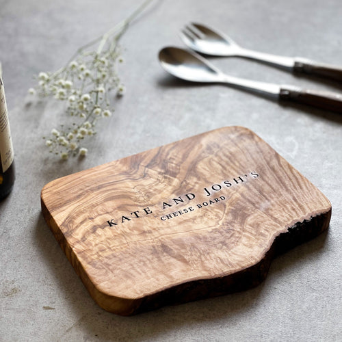 Personalised Olive Wood Cheese Board for Couples