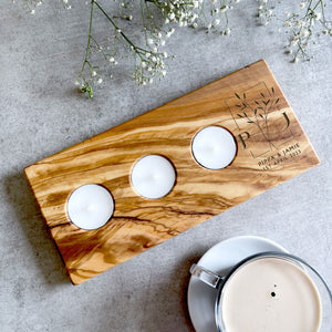 Personalised Contemporary Olive Wood Tealight Holder