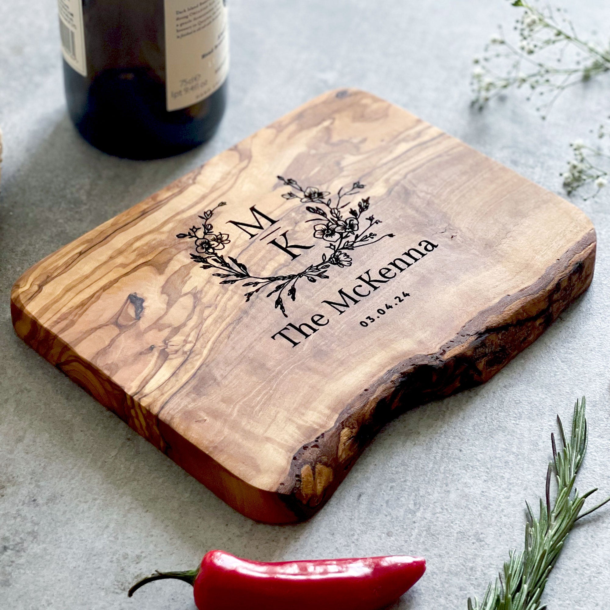 Olive Wood Cheese Board, Personalized Cutting Board Wedding Gift, Engagement Gift, Cutting Board For Couple, (2 high quality Sizes Available)