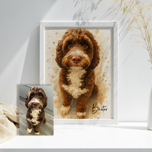 Personalised Watercolour Illustration Style Pet Portrait