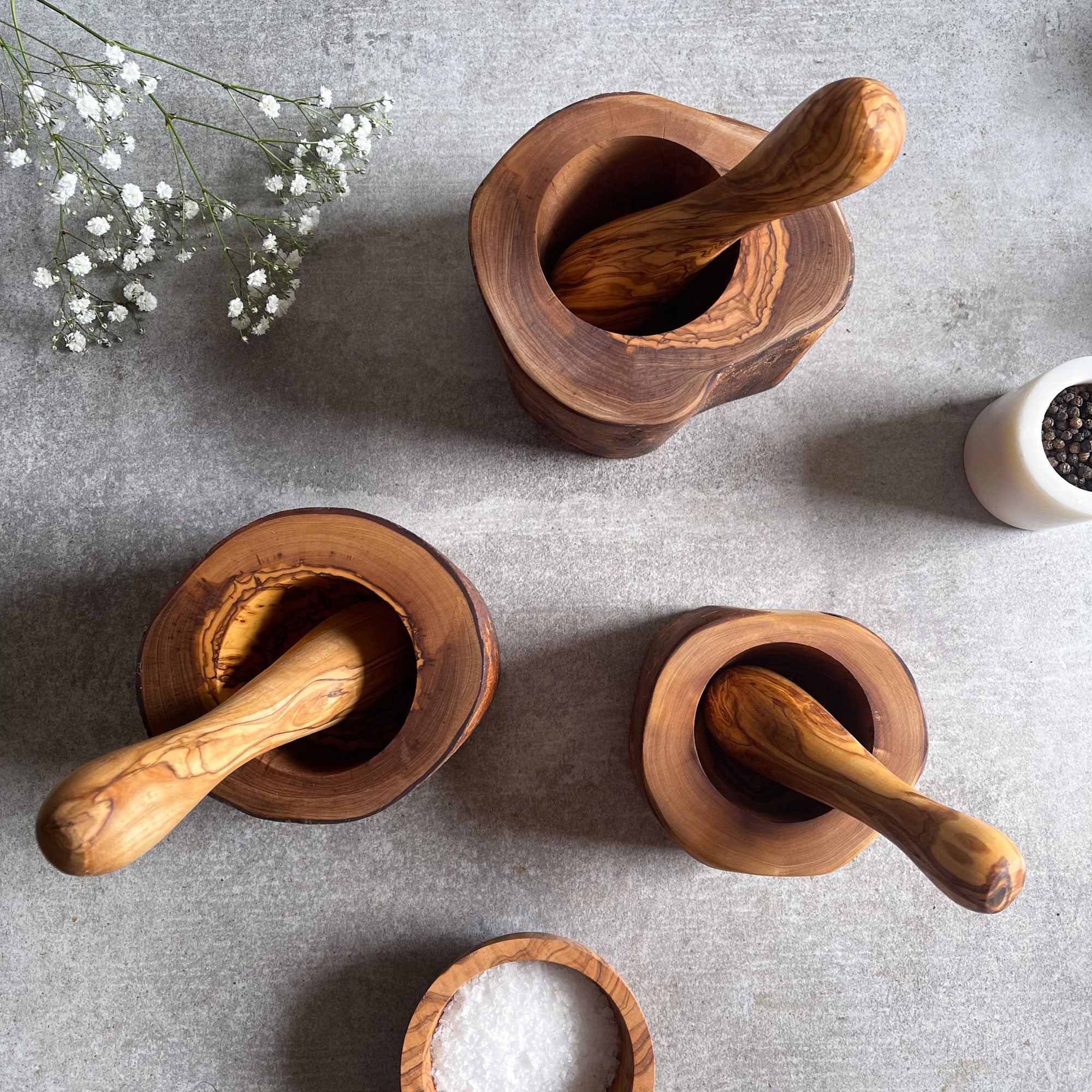 Rustic Olive Wood Pestle And Mortar Spice Grinder