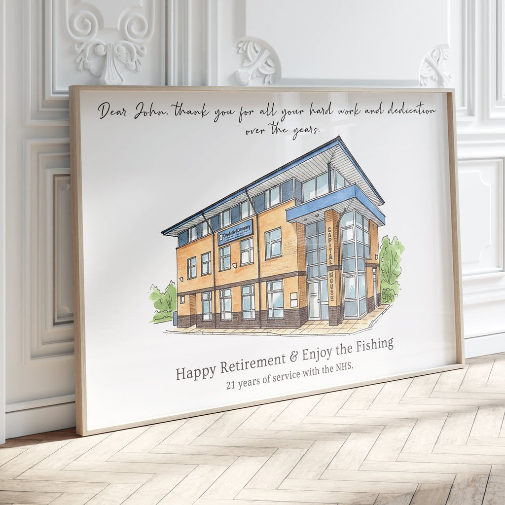 Personalised Workplace Illustration Portrait Print | Retirement Gift