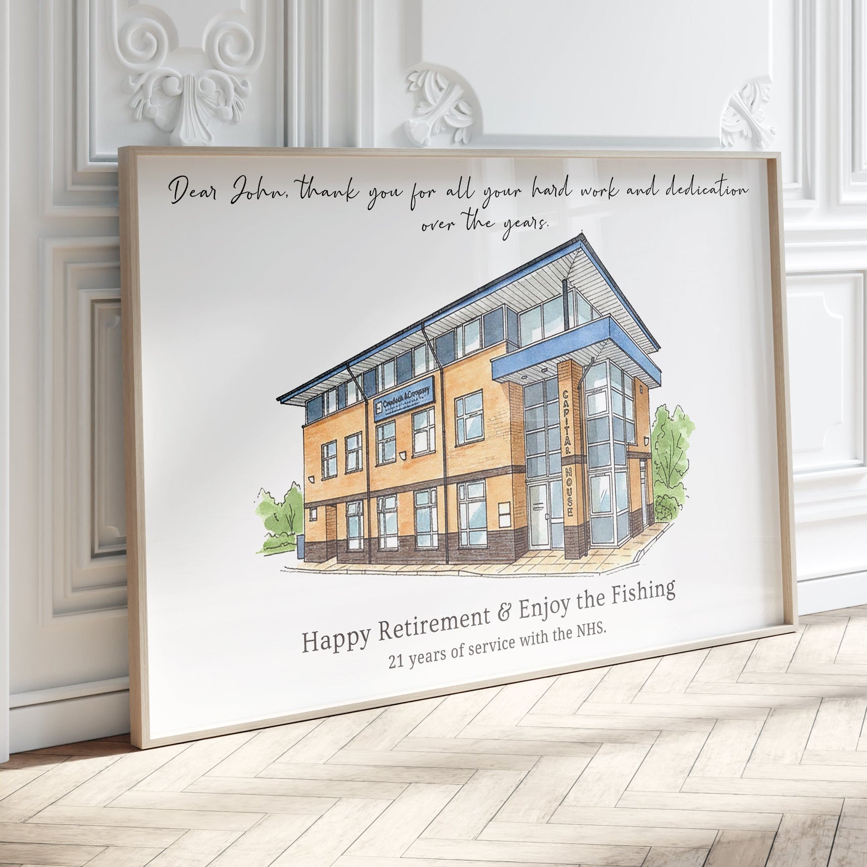 Personalised Workplace Illustration Portrait Print | Retirement Gift