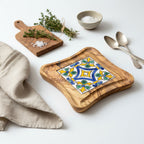Olive Wood Trivet with Hand Painted Ceramic Tile