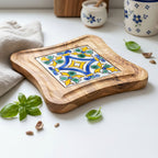 Olive Wood Trivet with Hand Painted Ceramic Tile