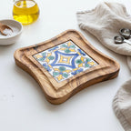 Olive Wood Trivet with Hand Painted Ceramic Tile