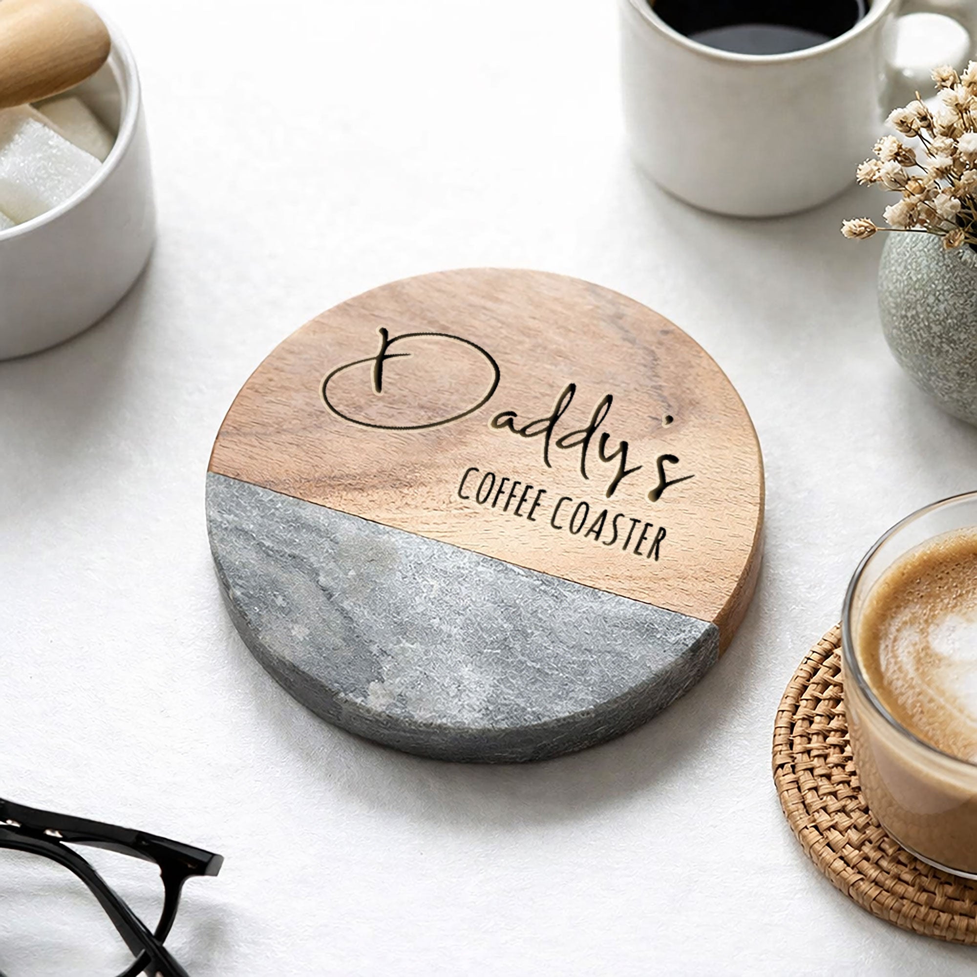 Personalised Marble & Wood Drinks Coaster