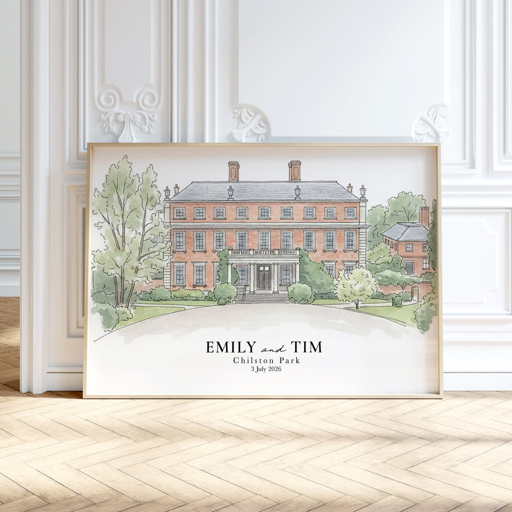 Personalised Watercolour Wedding Venue Portrait Print