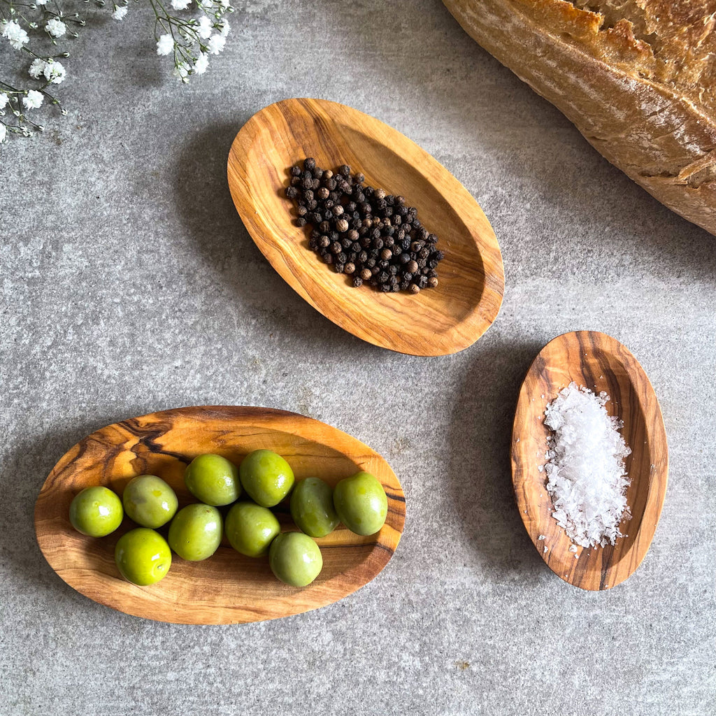 Set of 3 Olive Wood Small Stackable Condiment Dishes