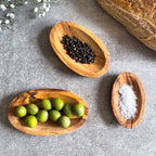 Set of 3 Olive Wood Small Stackable Condiment Dishes