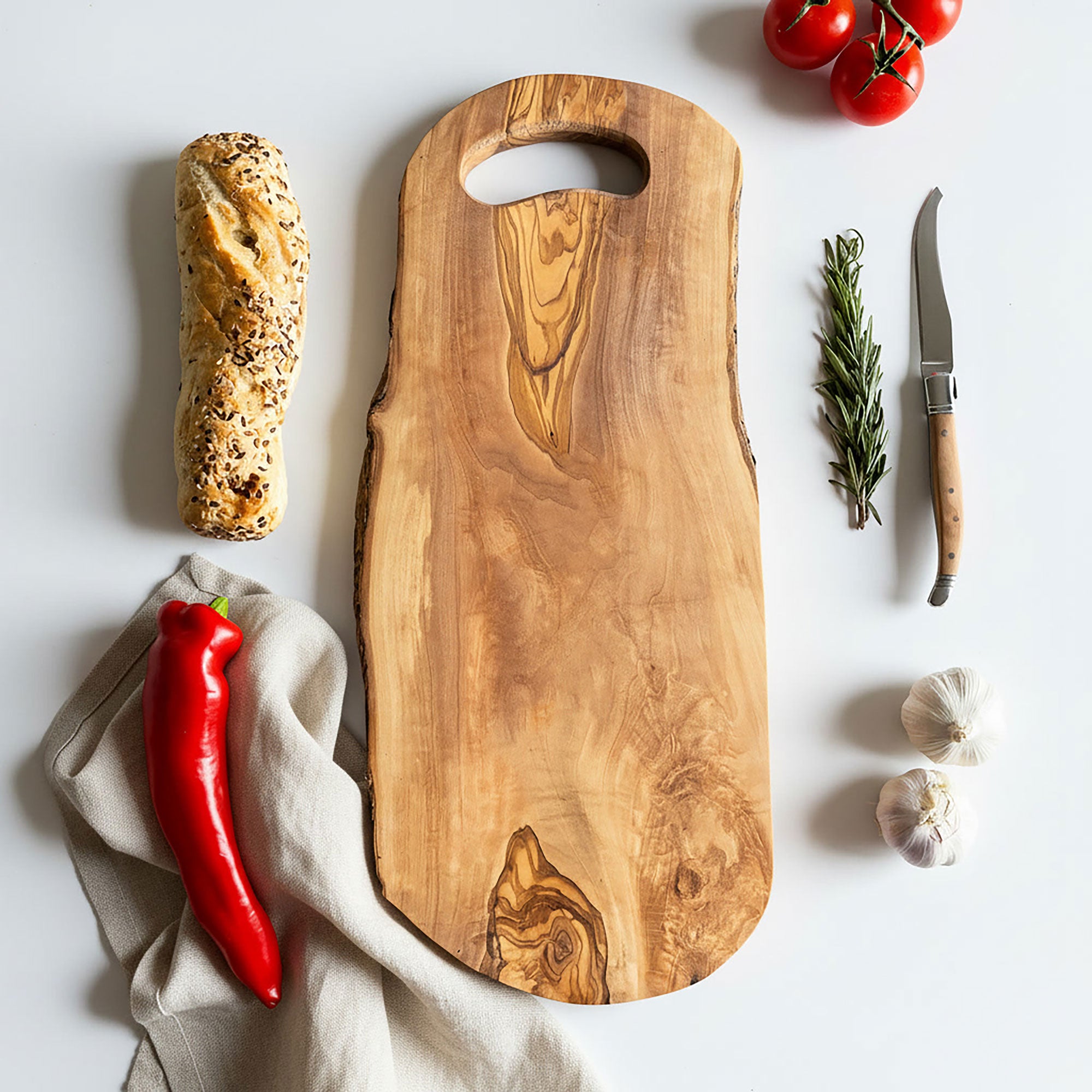 Rustic Olive Wood Handled Serving Board