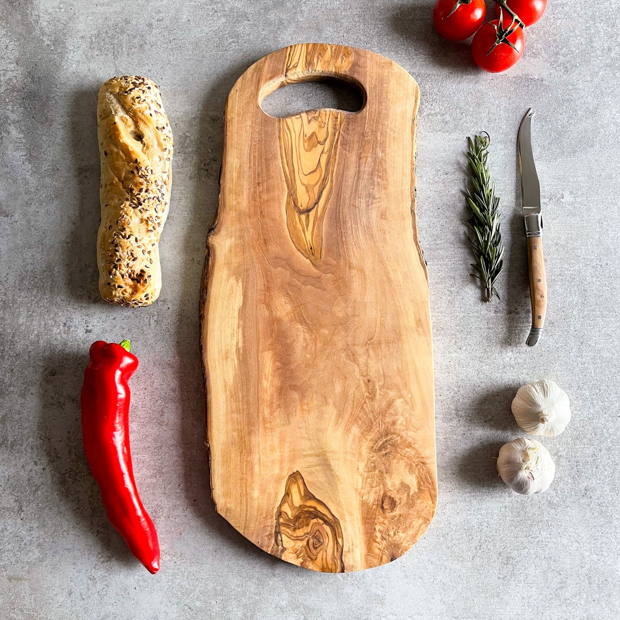 Rustic Olive Wood Handled Serving Board