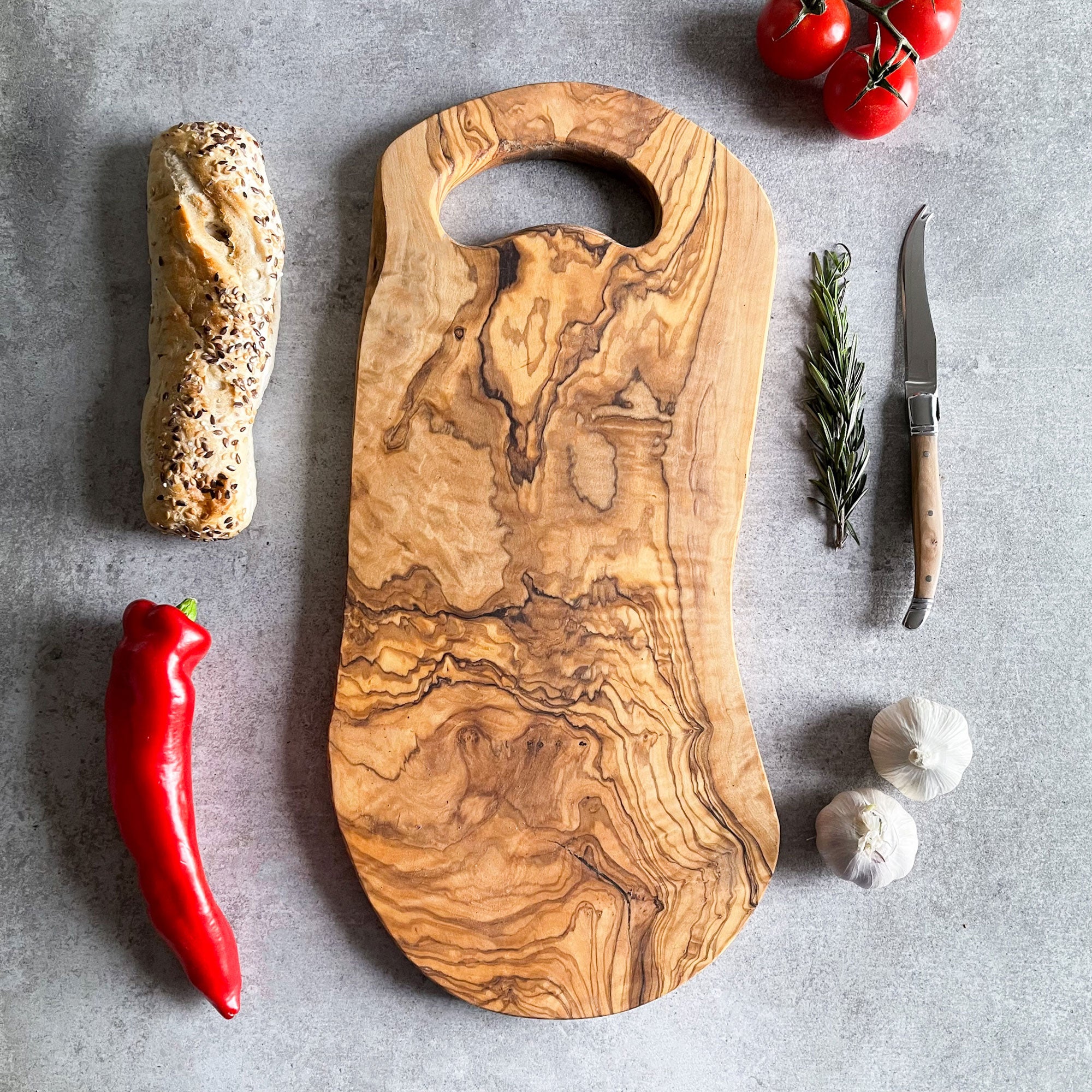 Rustic Olive Wood Handled Serving Board