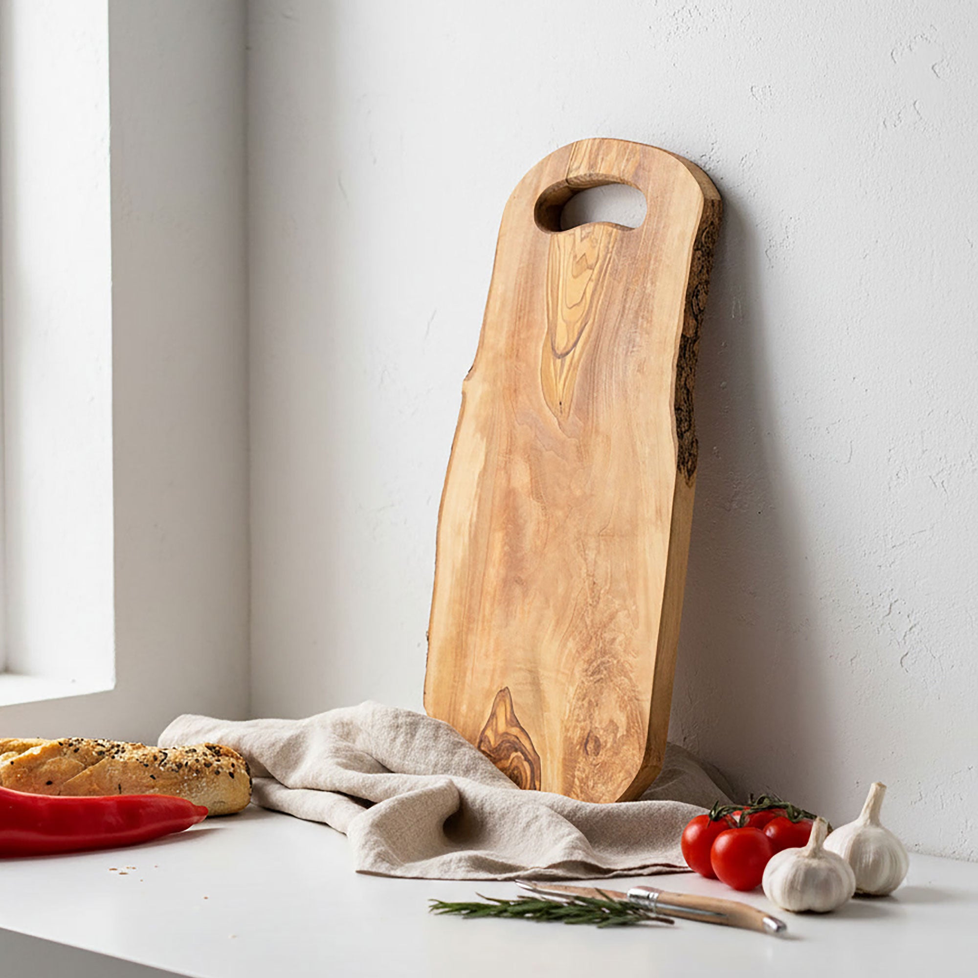Rustic Olive Wood Handled Serving Board