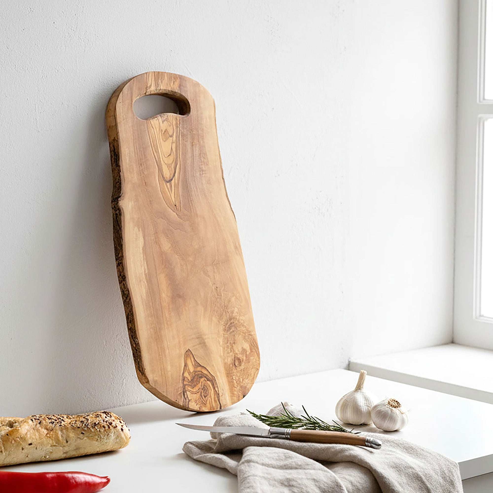 Rustic Olive Wood Handled Serving Board