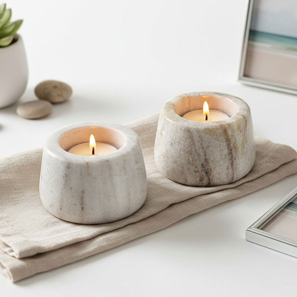 Set of 2 Solid Marble Tealight Holders