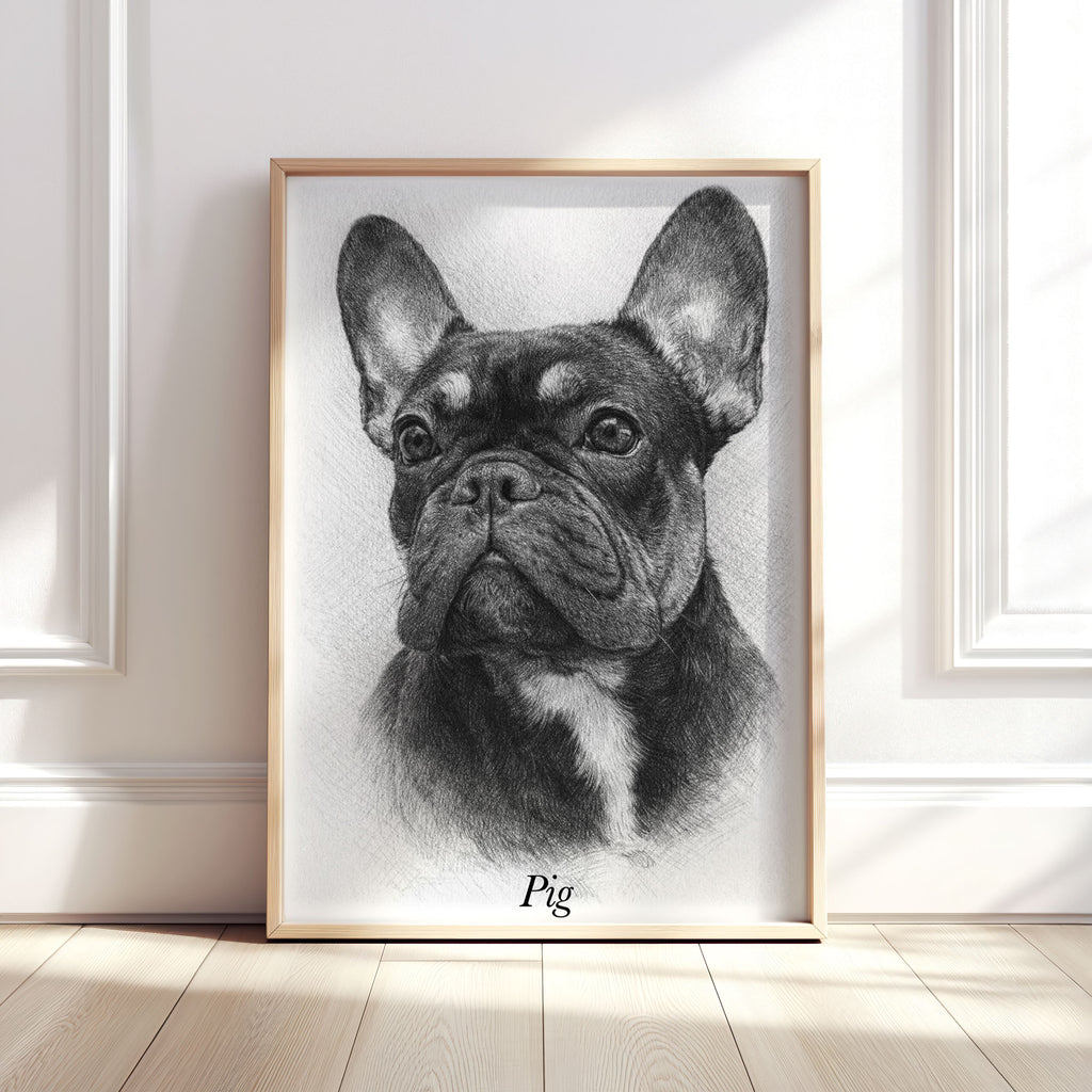 Personalised Black & White Pencil Sketch Dog and Pet Print
