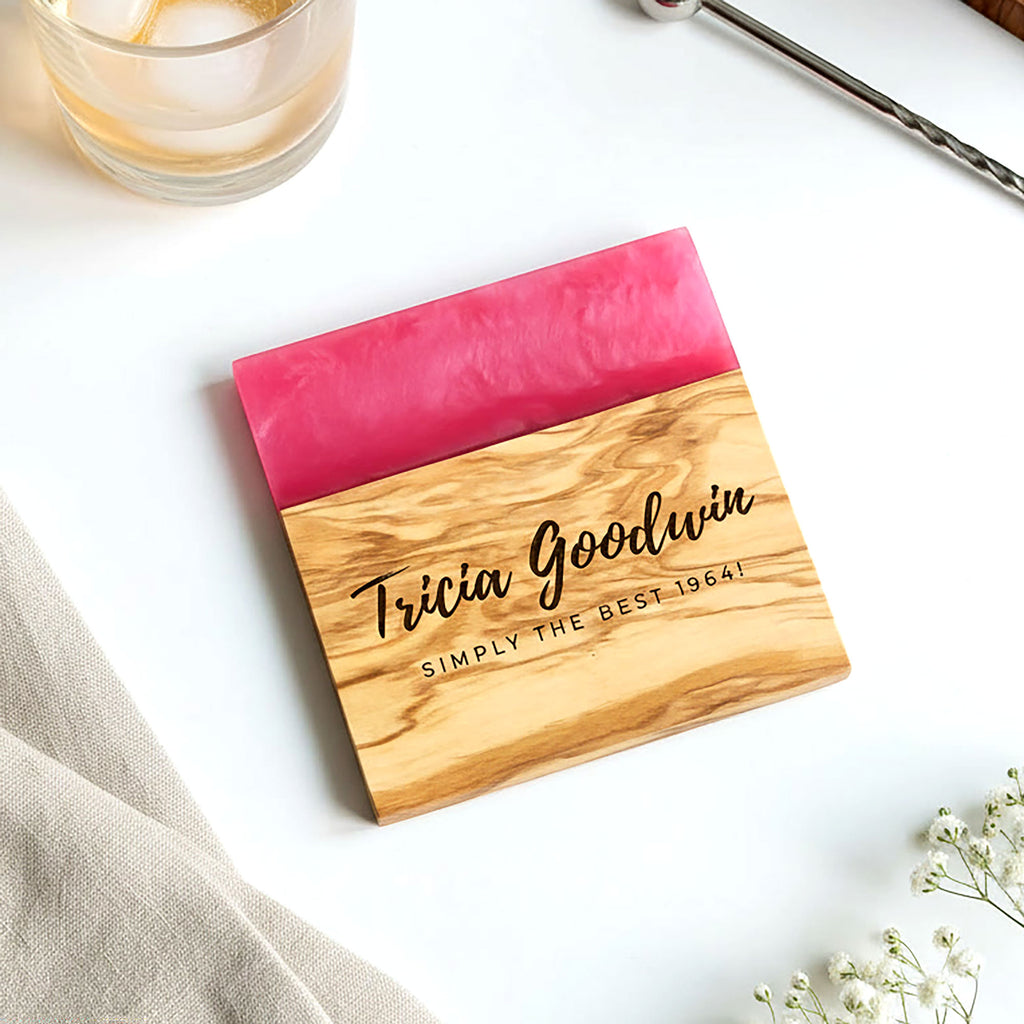 Personalised Premium Olive and Resin Drinks Coaster