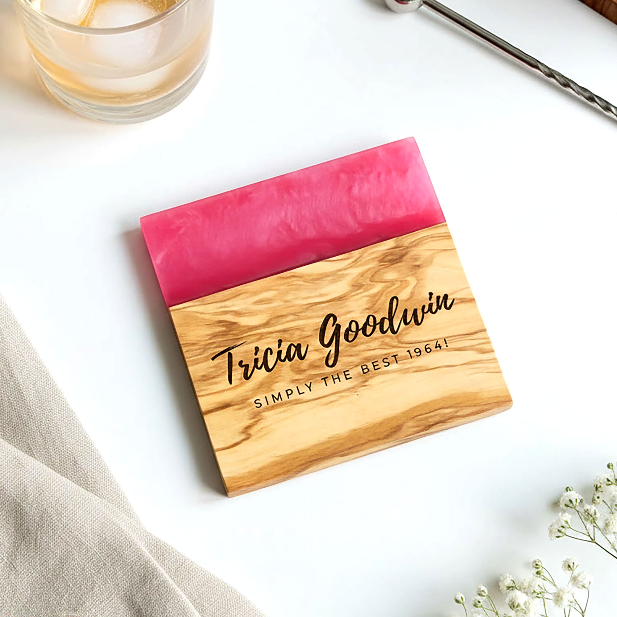 Personalised Premium Olive and Resin Drinks Coaster