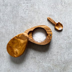 Handcrafted Olive Wood Salt Pot with Integrated Spoon
