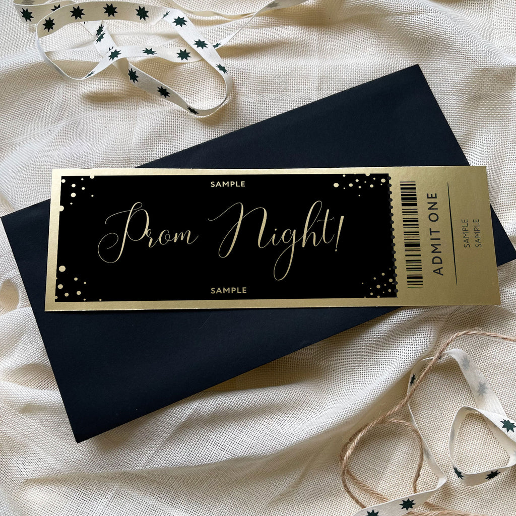 Personalised Metallic Gold Prom / Ball Ticket Invite