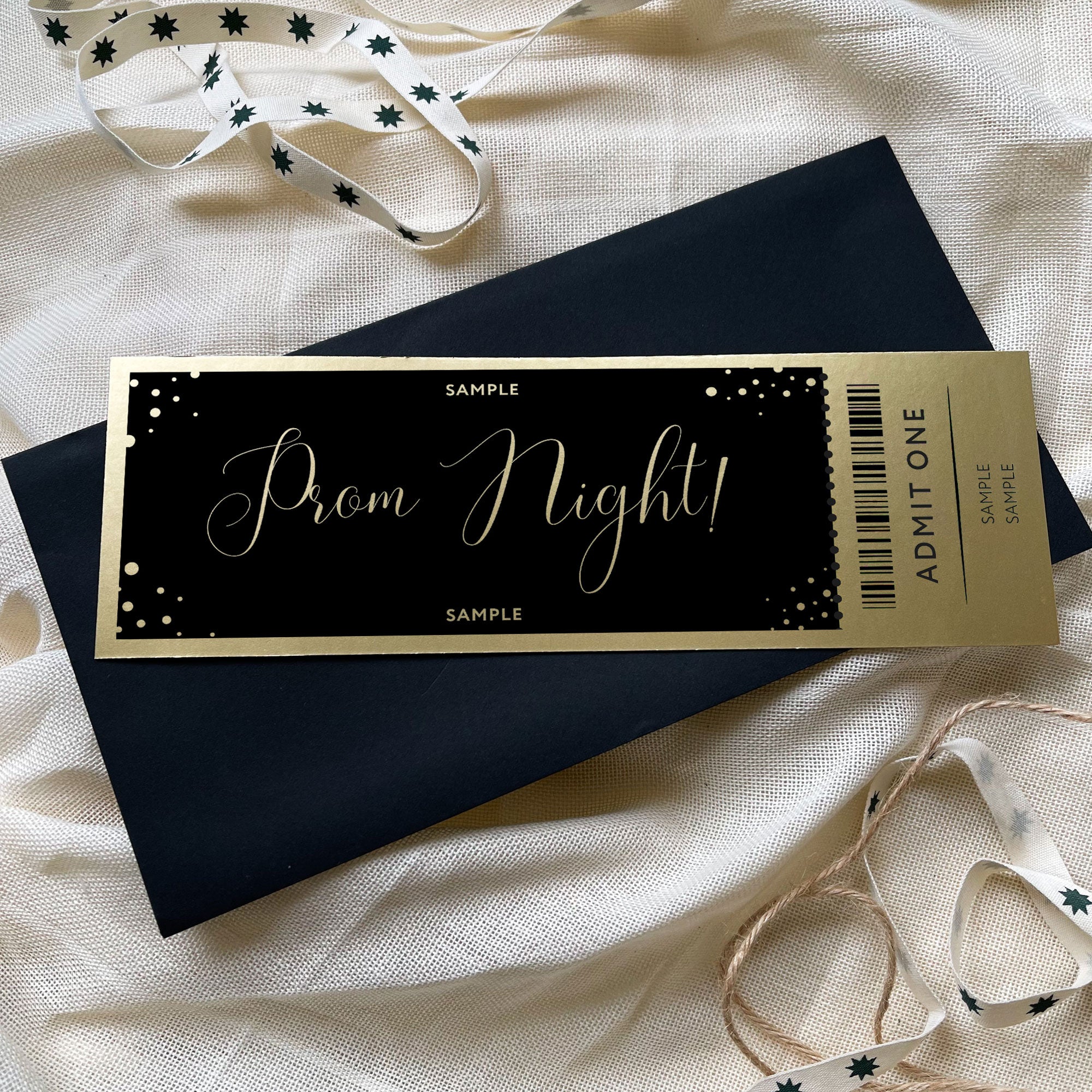 Personalised Metallic Gold Prom / Ball Ticket Invite