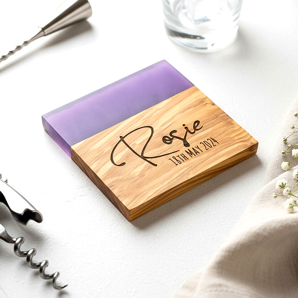 Personalised Premium Olive Wood Drinks Coaster