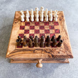 Olive Wood Chess Board with Chess Pieces