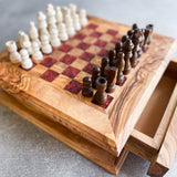 Olive Wood Chess Board with Chess Pieces