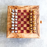 Olive Wood Chess Board with Chess Pieces