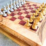 Olive Wood Chess Board with Chess Pieces