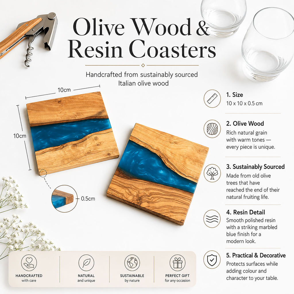 Handmade Rustic Olive Wood & Resin Coasters