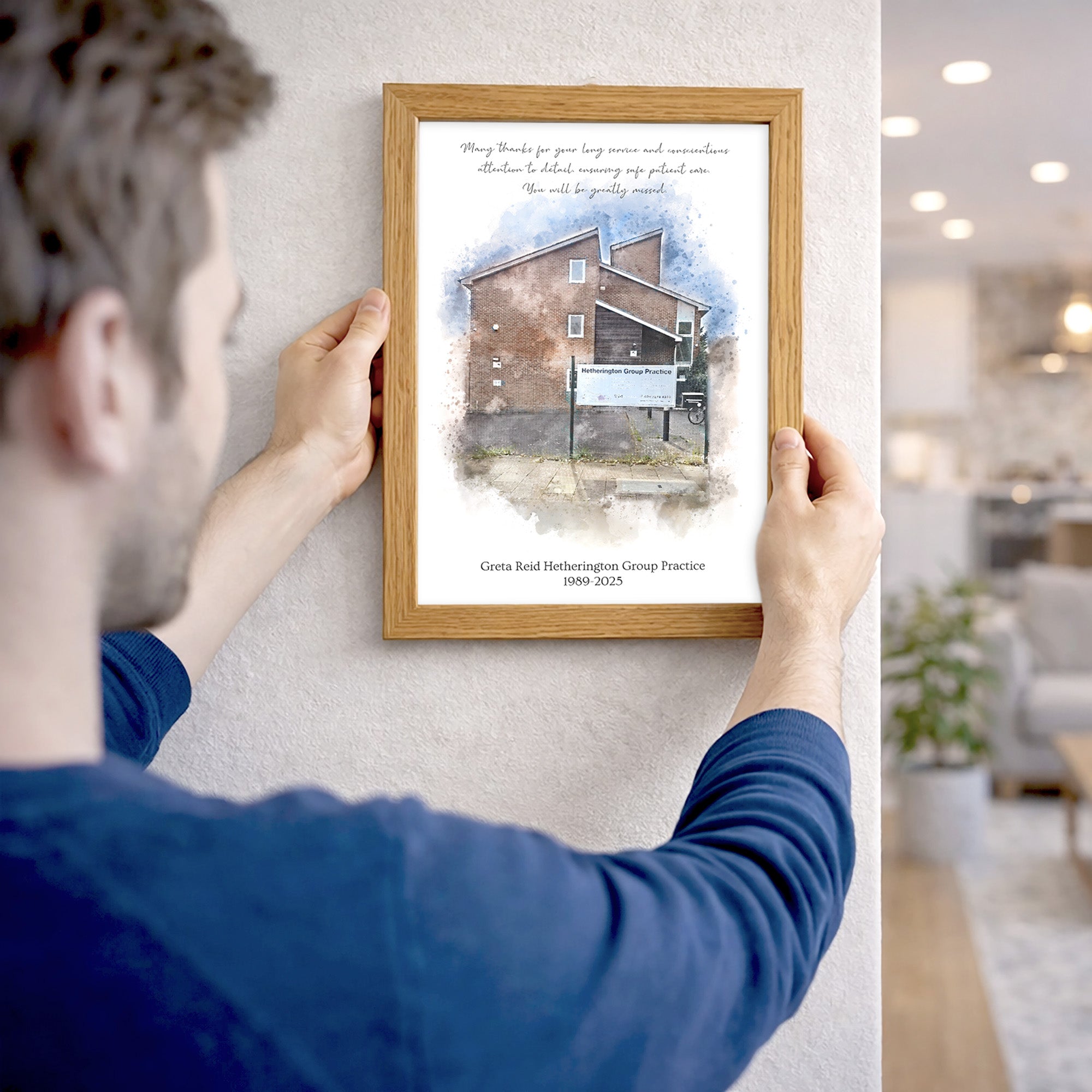 Personalised Workplace Watercolour Portrait Print | Retirement Gift