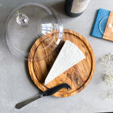 Traditional Olive Wood Round Cheese / Cake Board with Plastic Protective Dome