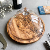 Traditional Olive Wood Round Cheese / Cake Board with Plastic Protective Dome