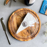 Traditional Olive Wood Round Cheese / Cake Board with Plastic Protective Dome