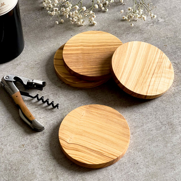 Italian Olive Wood Round Drinks Coasters