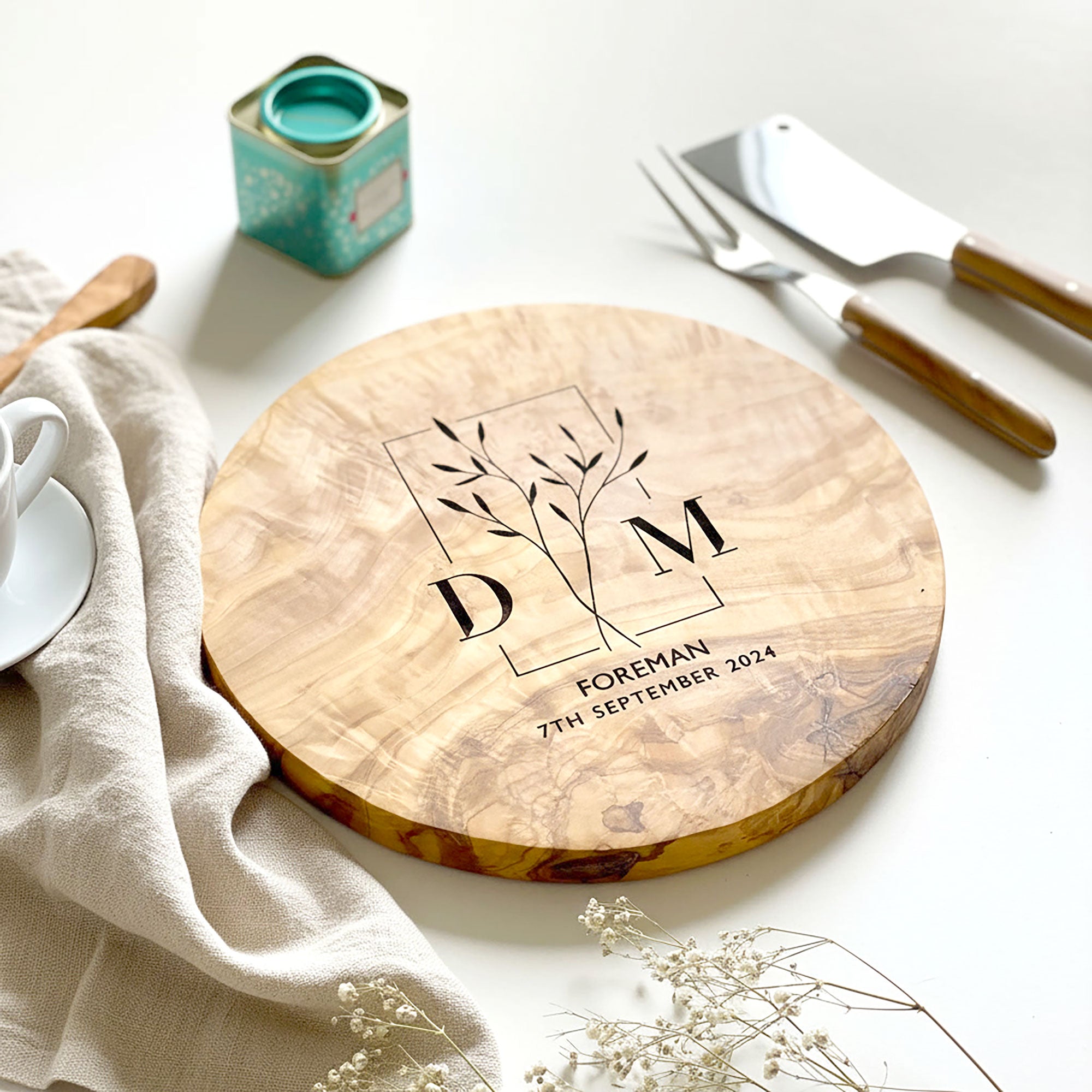 Personalised Round Olive Wood Cheese board