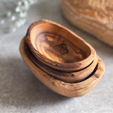 Set of 3 Rustic Olive Wood Small Stackable Condiment Dishes