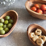 Set of 3 Rustic Olive Wood Small Stackable Condiment Dishes