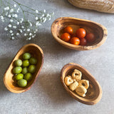Set of 3 Rustic Olive Wood Small Stackable Condiment Dishes